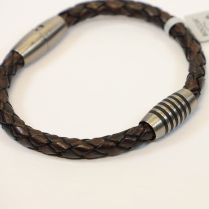 Boccia bruine leren Titanium Armband met draaislotje 0347-0421