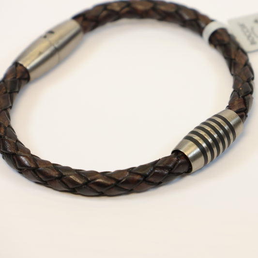 Boccia bruine leren Titanium Armband met draaislotje 0347-0421