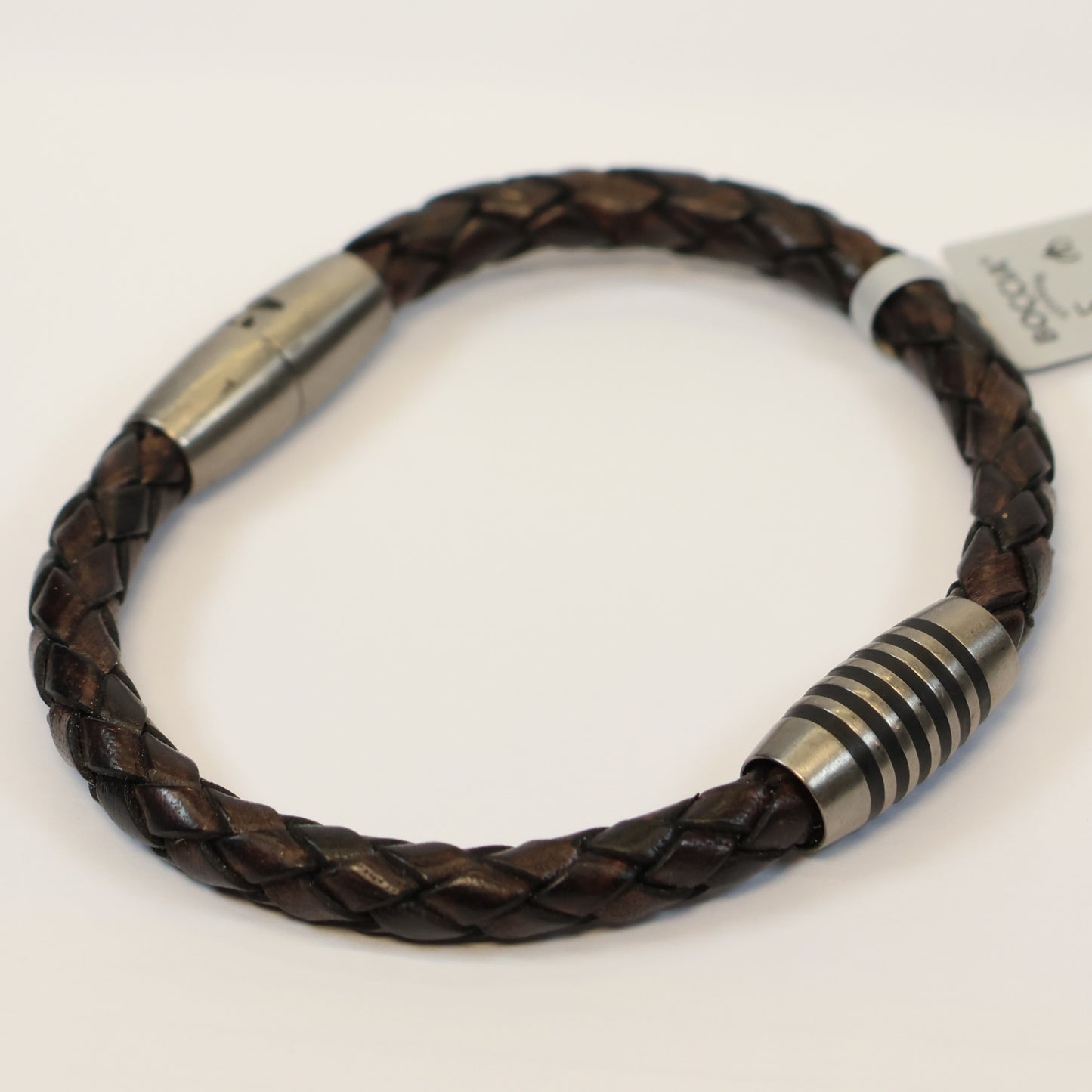 Boccia bruine leren Titanium Armband met draaislotje 0347-0421