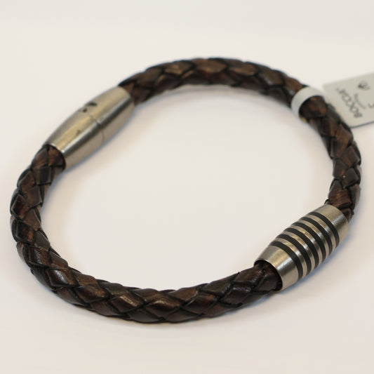 Boccia bruine leren Titanium Armband met draaislotje 0347-0421