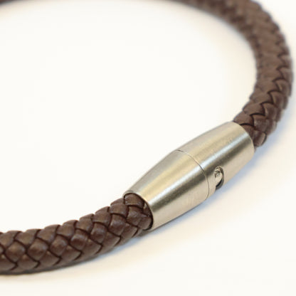 Boccia bruine leren Titanium Armband met draaislot 0347-0321