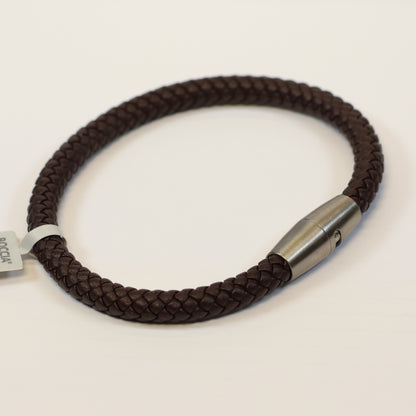 Boccia bruine leren Titanium Armband met draaislot 0347-0321