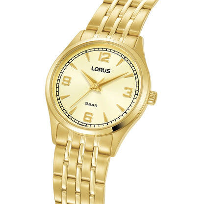 Lorus dameshorloge RG208ZX9 gouden stalen band cijfers 27mm