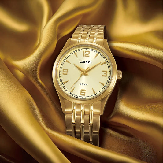 Lorus dameshorloge RG208ZX9 gouden stalen band cijfers 27mm