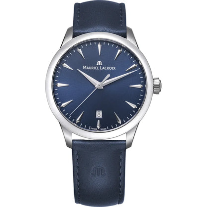 Maurice Lacroix 1975 Quartz Date 39mm 751007-SS001-430-4 blauwe leren band blauwe wijzerplaat