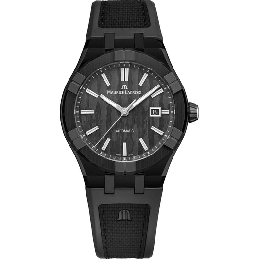 Maurice Lacroix AIKONIC Automatic Date 43mm CARBON AC6008-TTB00-330-2 zwarte rubberen band zwarte carbon wijzerplaat