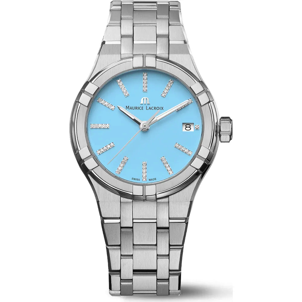 Maurice Lacroix AIKON Quartz Date 35mm diamonds special edition AI1106-SS002-450-1 fel blauwe wijzerplaat