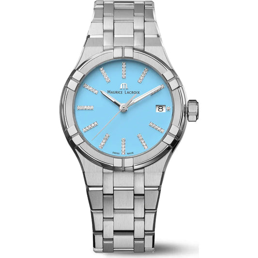 Maurice Lacroix AIKON Quartz Date 35mm diamonds special edition AI1106-SS002-450-1 fel blauwe wijzerplaat