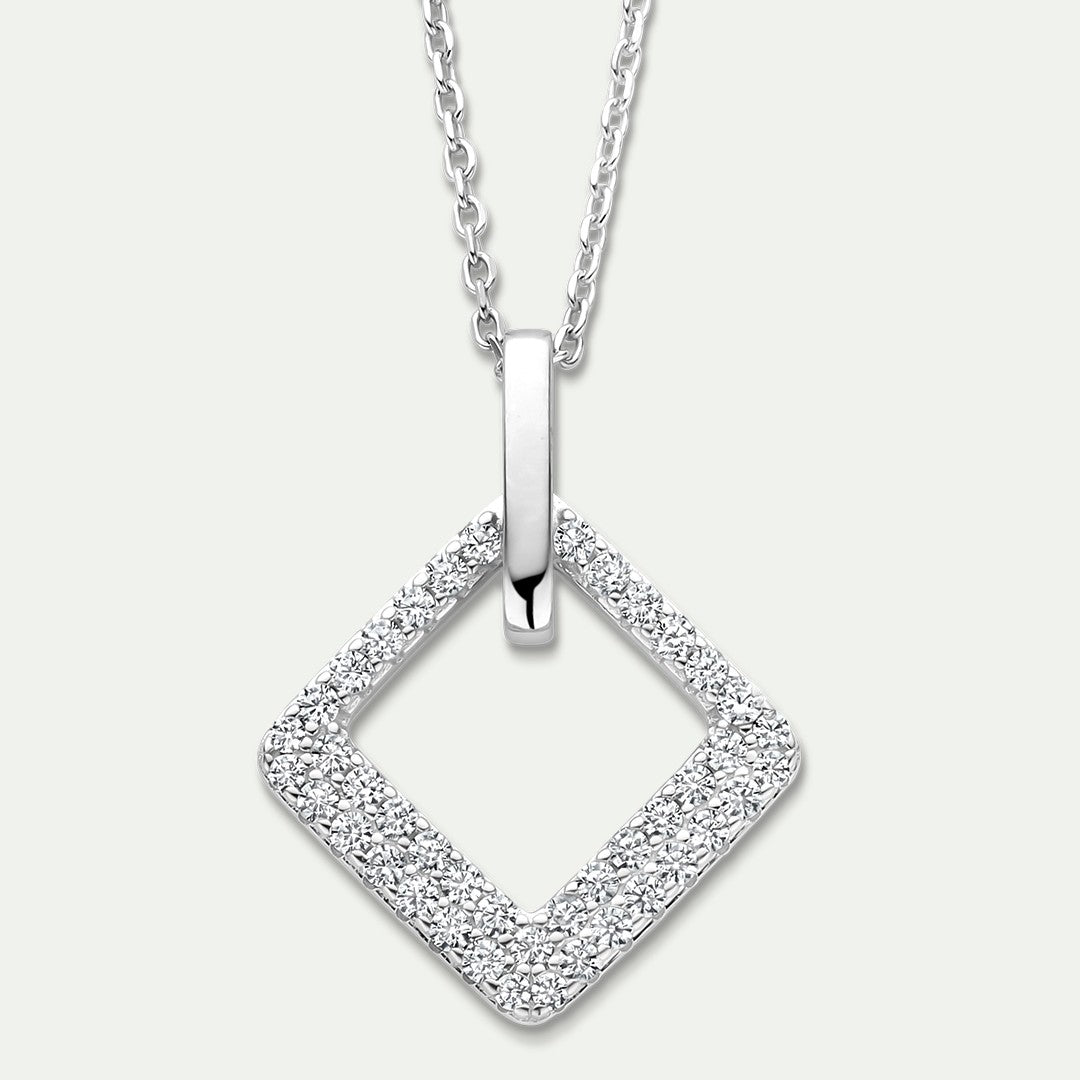 Naiomy zilveren ketting met vierkante hanger N5K64