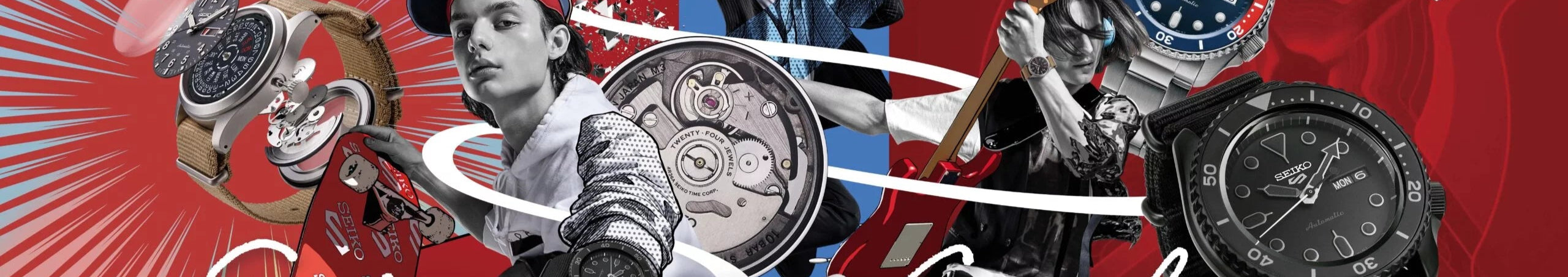 banner met verschillende seiko 5 sports horloges op