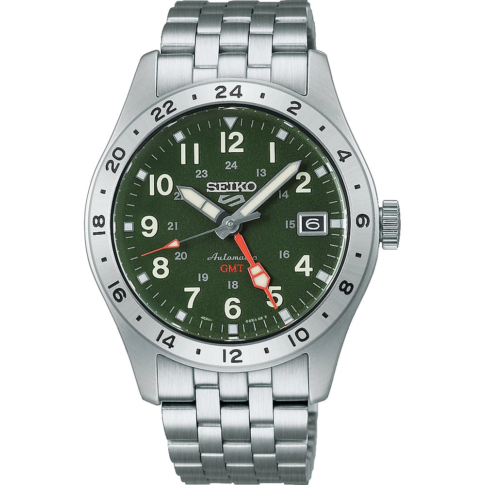 Seiko 5 Sports HDB001K1 horloge GMT Arabische cijfers groen
