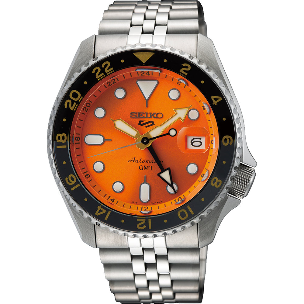 Seiko 5 Sports SSK005K1 GMT Horloge oranje wijzerplaat