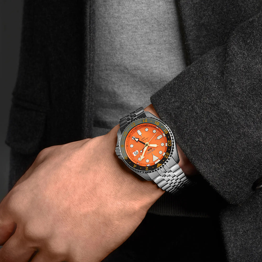 Seiko 5 Sports SSK005K1 GMT Horloge oranje wijzerplaat