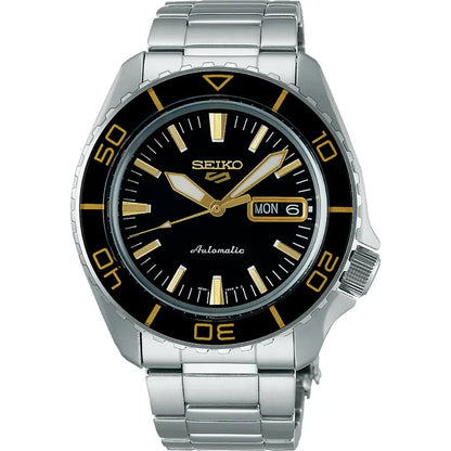 Seiko 5 Sports SRPK99K1 zwart/goud retro wijzerplaat horloge