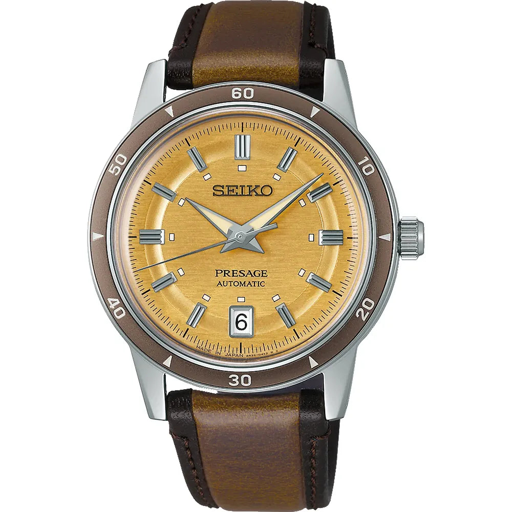 Seiko Presage herenhorloge SRPL75J1 automatic retro leren band