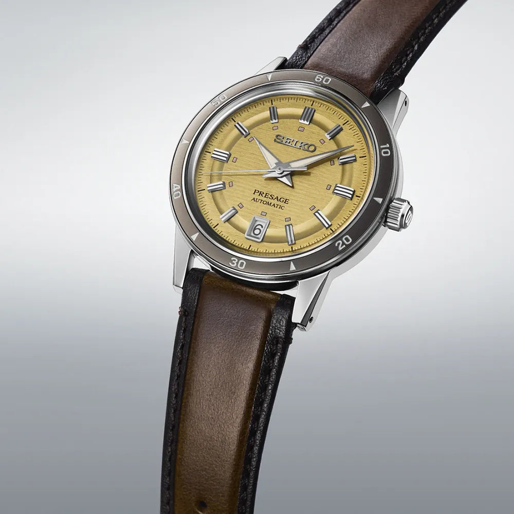 Seiko Presage herenhorloge SRPL75J1 automatic retro leren band