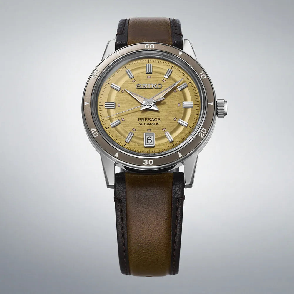 Seiko Presage herenhorloge SRPL75J1 automatic retro leren band