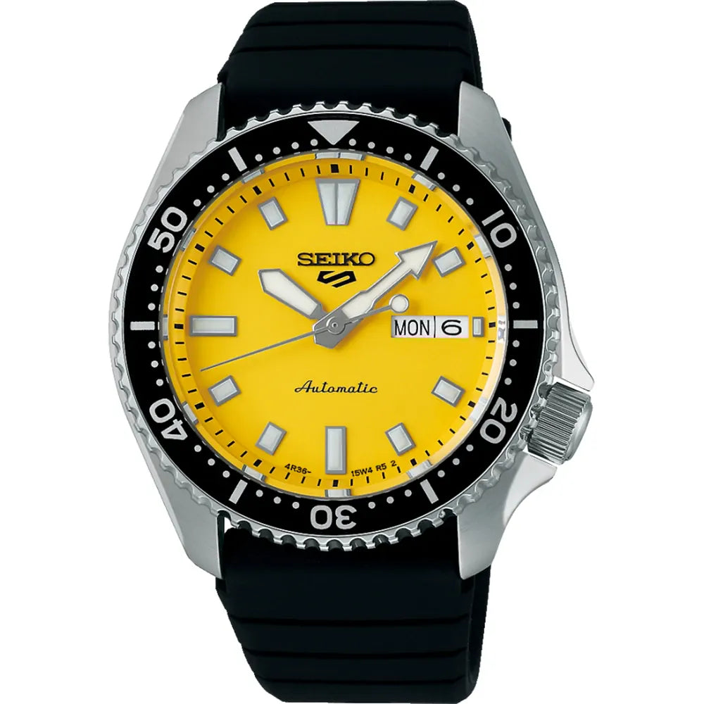 Seiko 5 Sports SRPL87K1 gele wijzerplaat horloge