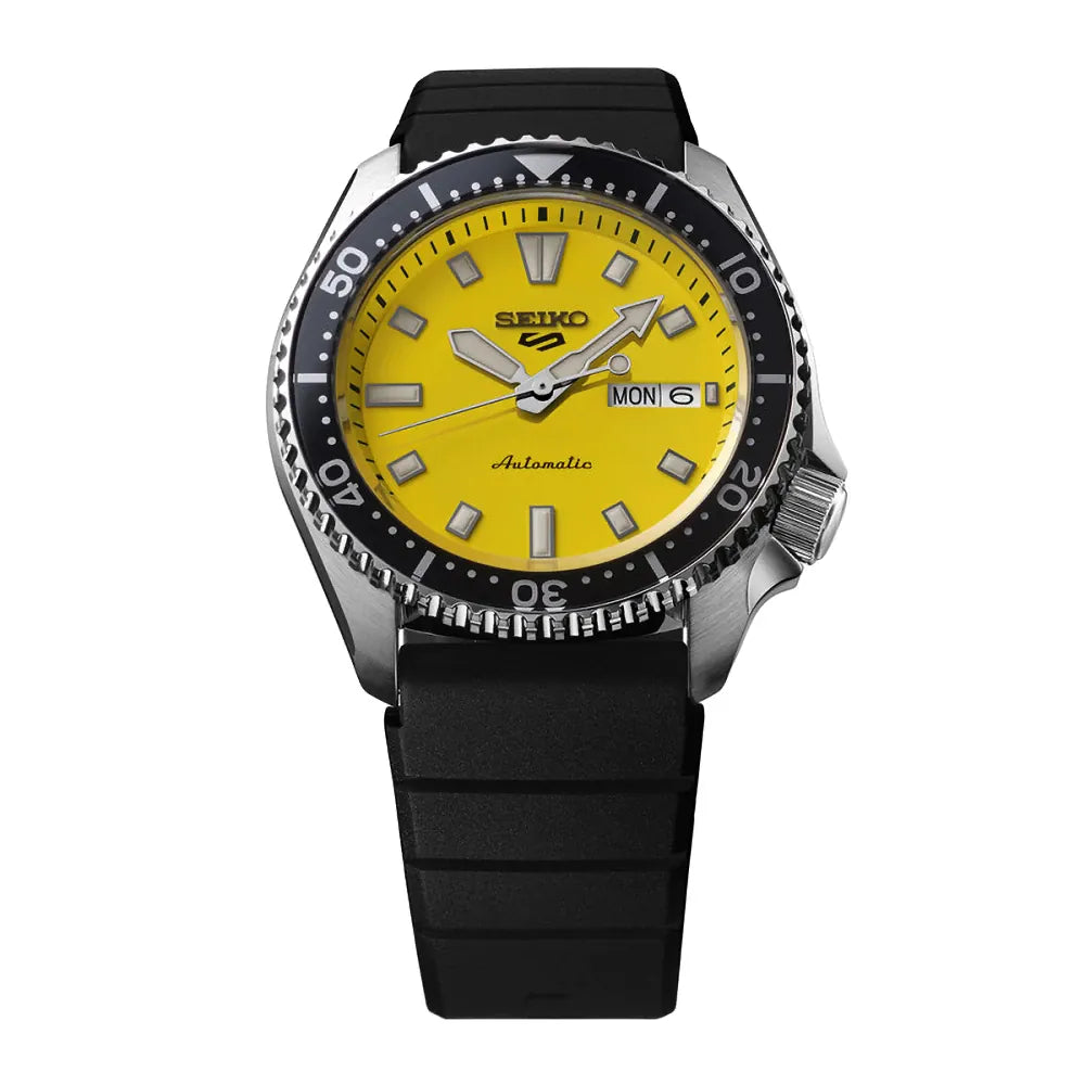 Seiko 5 Sports SRPL87K1 gele wijzerplaat horloge