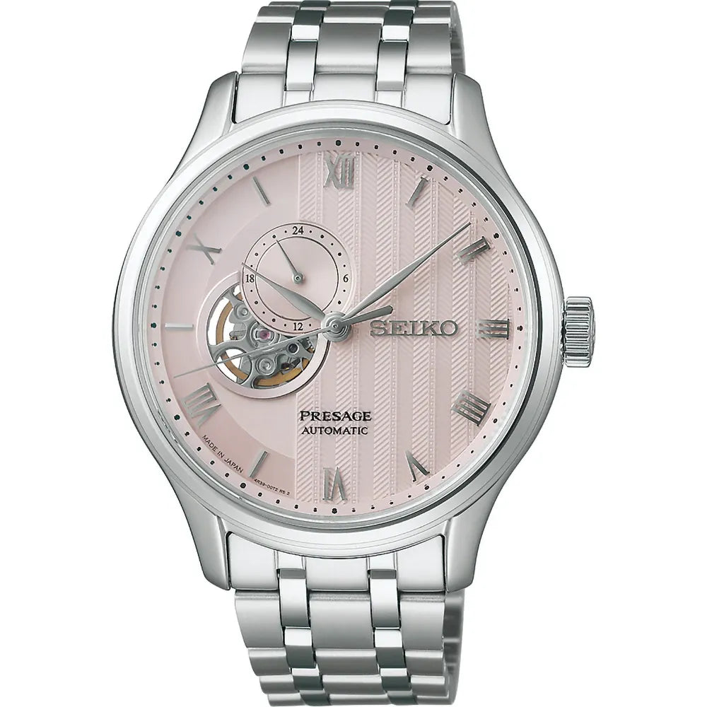 Seiko Presage horloge SSA465J1 automatic heren skeleton heart roze