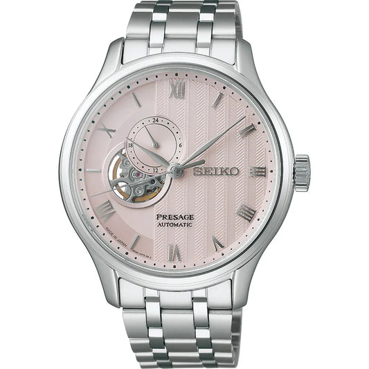 Seiko Presage horloge SSA465J1 automatic heren skeleton heart roze