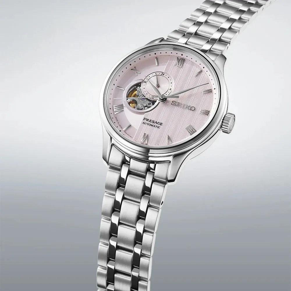 Seiko Presage horloge SSA465J1 automatic heren skeleton heart roze