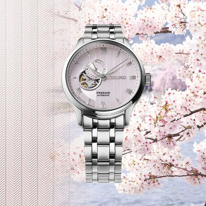 Seiko Presage horloge SSA465J1 automatic heren skeleton heart roze