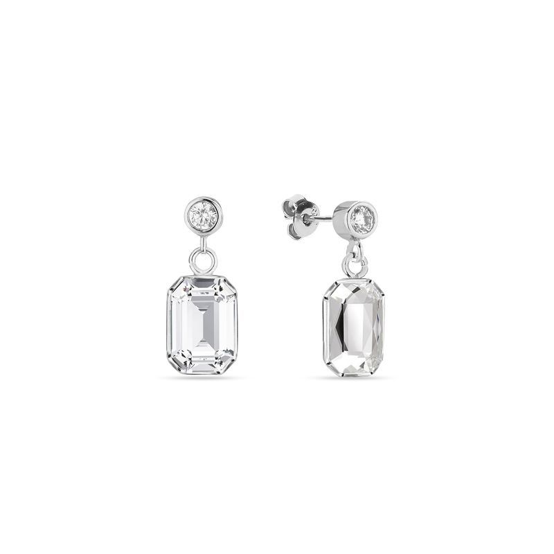 Spark Zilveren Hangoorbellen vierkante Swarovski kristal KC26028C