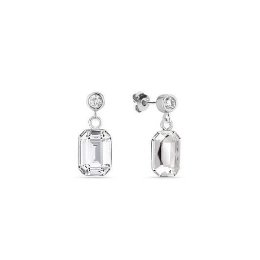 Spark Zilveren Hangoorbellen vierkante Swarovski kristal KC26028C